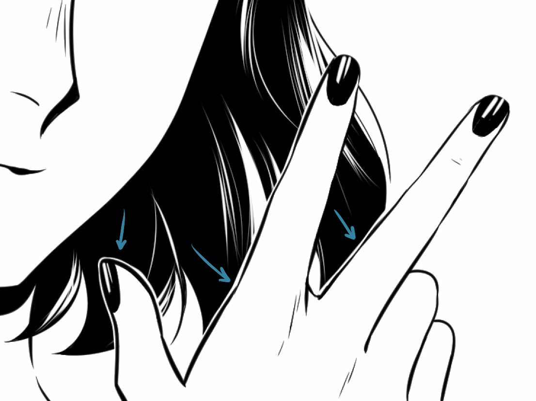 To highlight the hand, draw a thin white outline to separate the lineart.