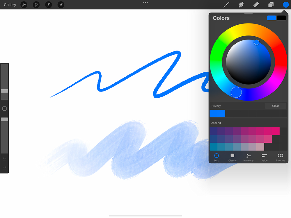 Procreate interface on iPad