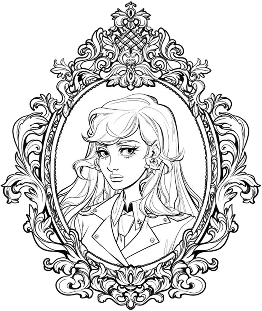 line art finished inking character illustration portrait adequate frame