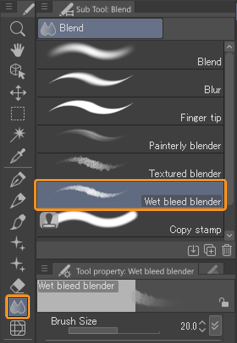 clip studio paint sub tools blending tool wet bleed blender