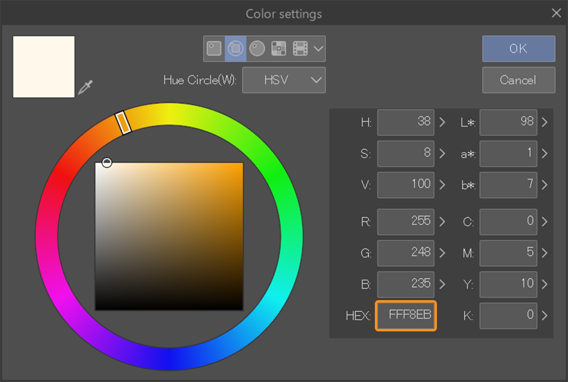 color settings color circle hsv color