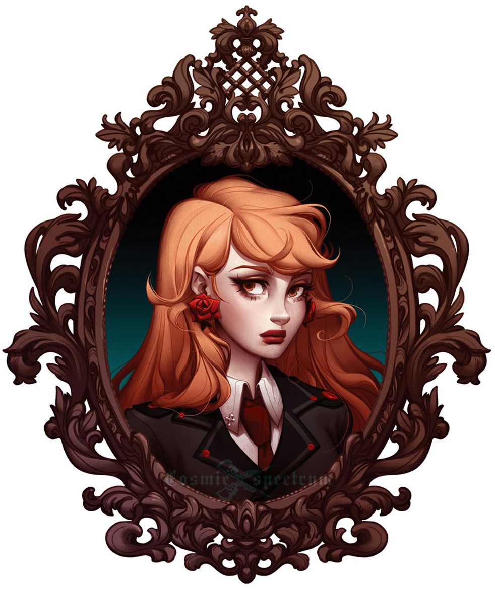 portrait illustration moody dark academia vintage frame 