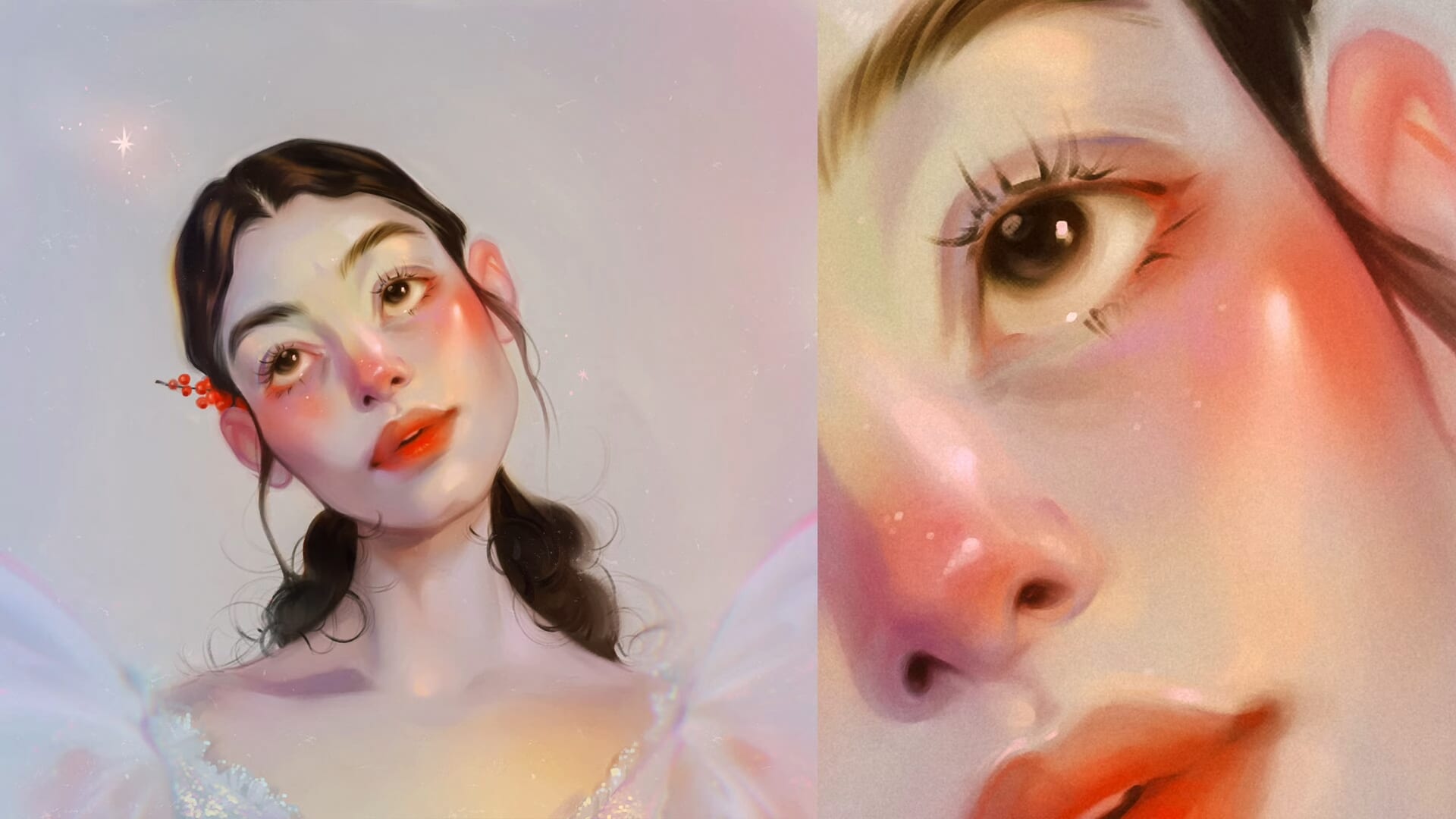 Female face with glossy skin