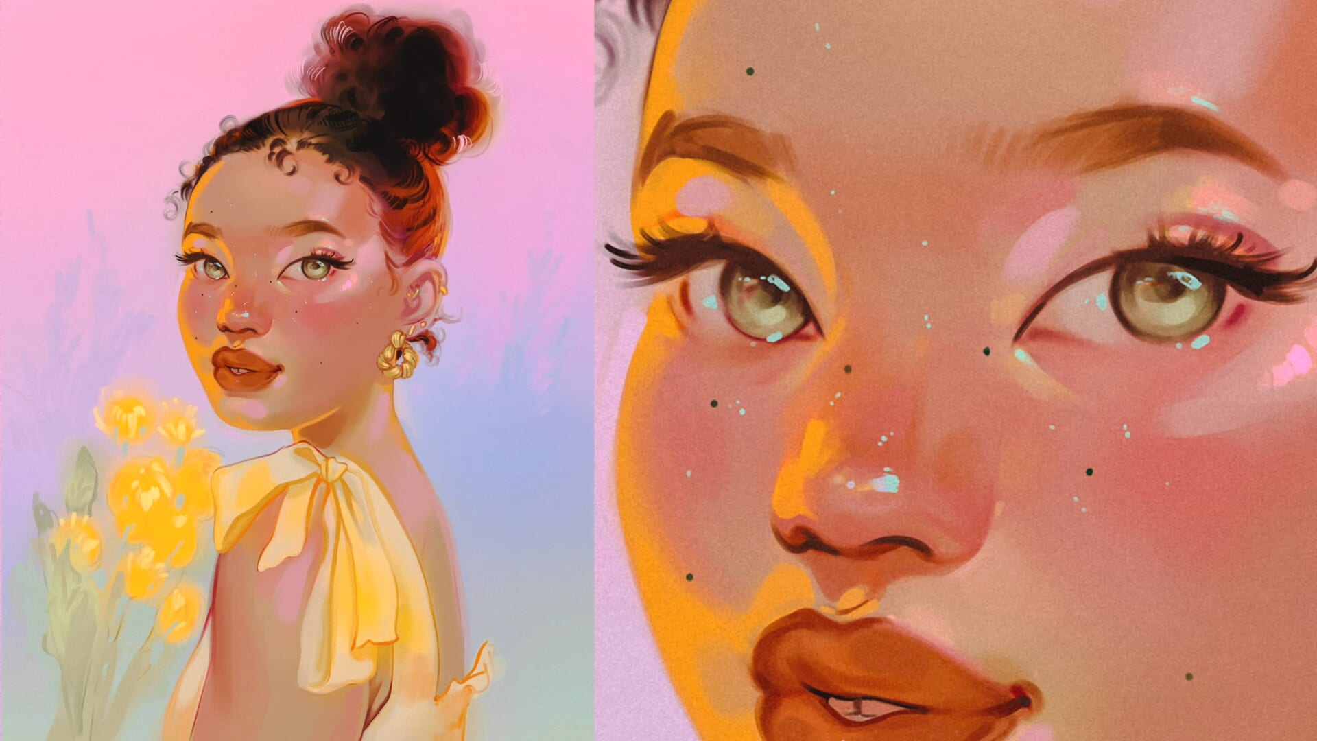 Details of a hairline in a female portrait