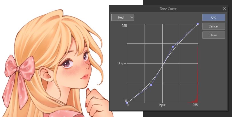 girl simple drawing looking over shoulder color adjustment