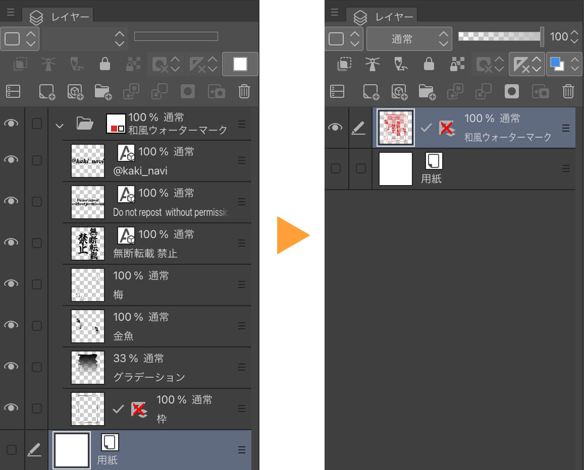 表示レイヤーを1つのレイヤーにまとめた画面