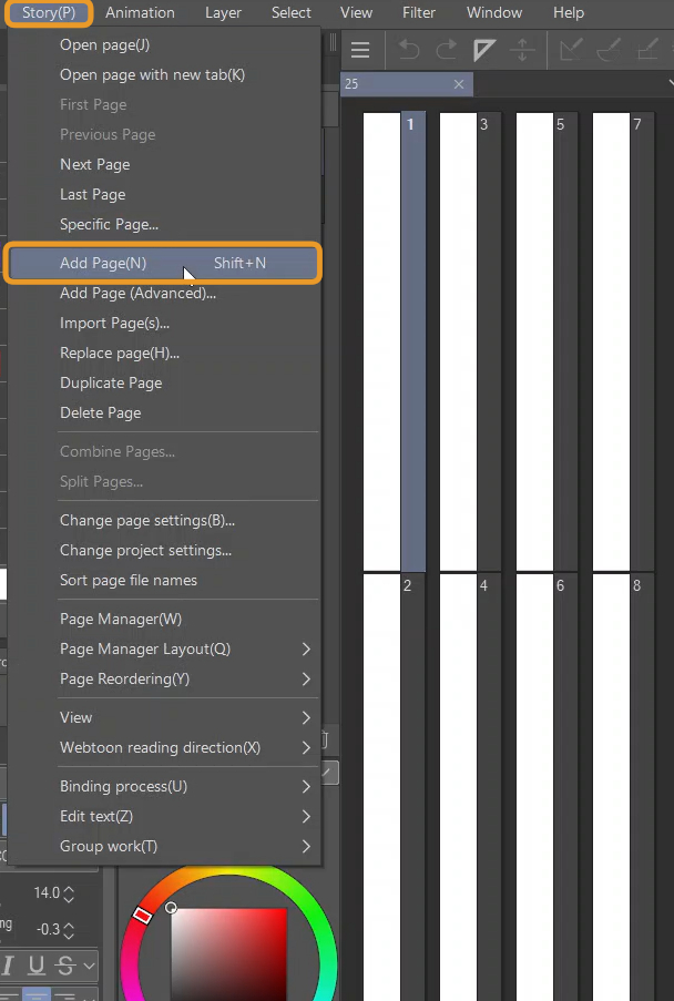 CSP UI Story menu Add Page