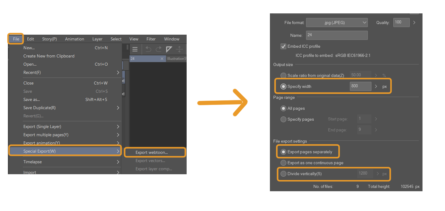 CSP UI export webtoon
