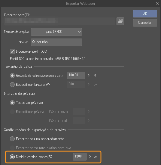Como exportar webtoon no Clip Studio Paint