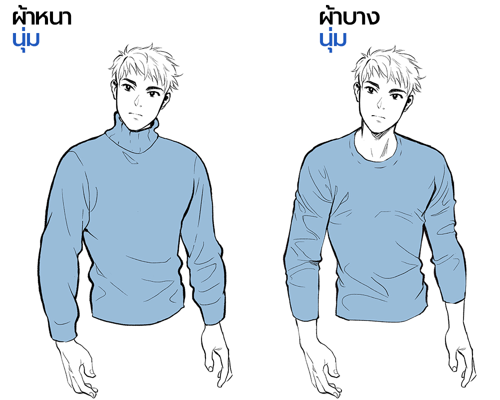 การวาดเสื้อผ้าที่เป็นวัสดุนุ่ม