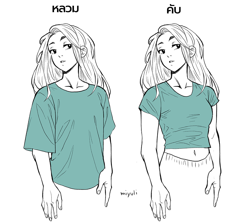 การวาดเสื้อผ้าในทรงเสื้อยืดแบบต่างๆ