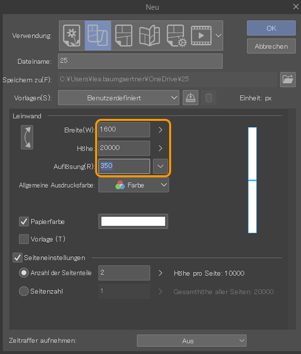 Einstellungen für Webtoon
