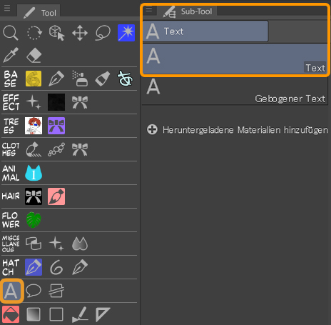 Benutzeroberfläche von CLIP STUDIO PAINT für Text