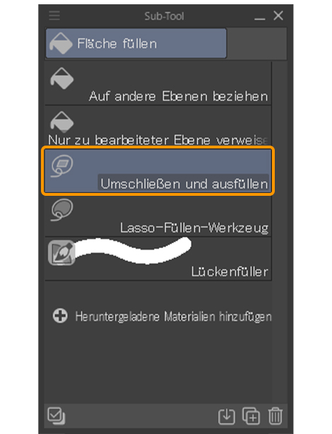 Das Tool Umschließen und füllen von CLIP STUDIO PAINT wird angezeigt.