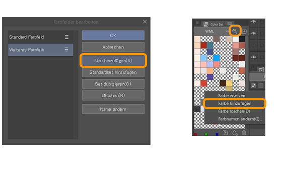 Benutzeroberfläche von CLIP STUDIO PAINT für Farbfelder