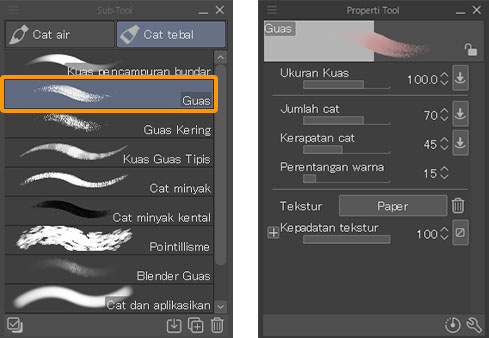 Pilih kuas untuk melukis mawar dan gambar bunga lainnya.