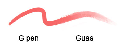 Anda dapat menggunakan kuas G-pen dan Guas untuk melukis, mewarnai, dan mencampurkan.