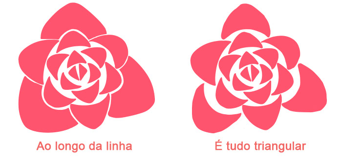 Aumente o tamanho dos triângulos e das pétalas e complete a ideia da rosa.