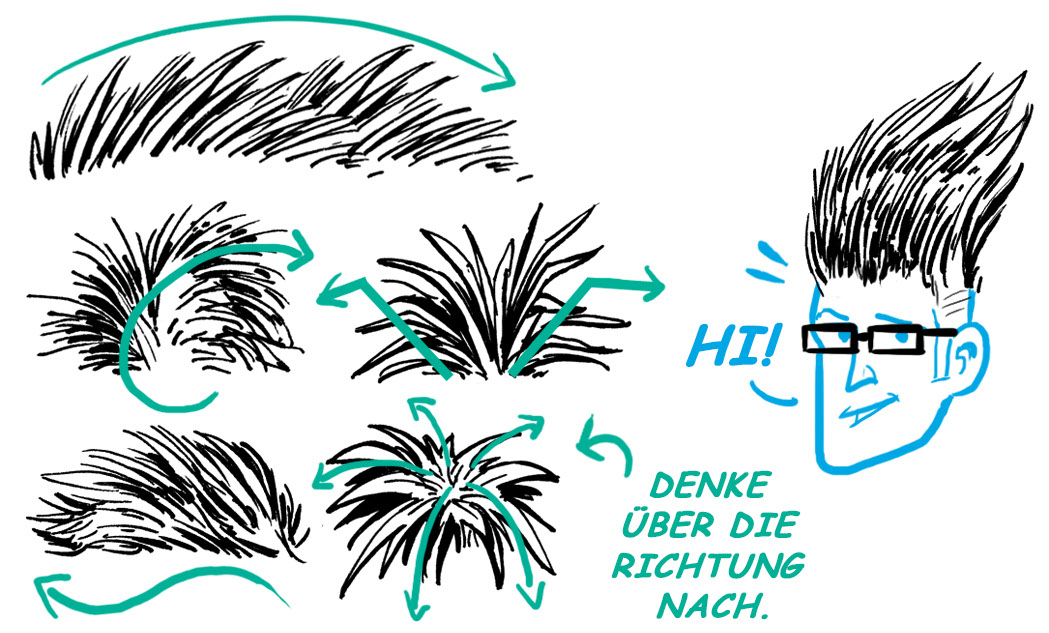 Die Richtung beim Zeichnen von Gras beachten.