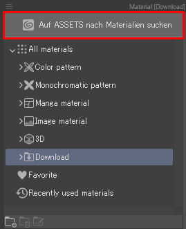 Lade Texturen über die Materialpalette von Clip Studio Assets herunter.