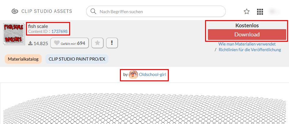 Hier laden wir das Texturmaterial für Fischschuppen herunter.