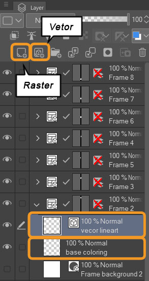Camadas de rasterização e de vetor na interface do CSP