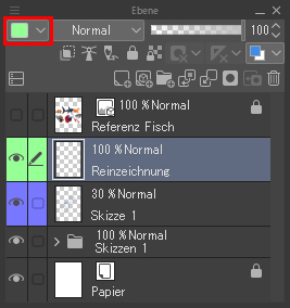 Für einen besseren Überblick werden die Ebenen in Clip Studio Paint farblich unterteilt.