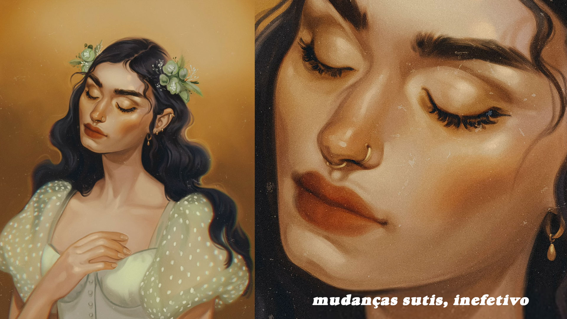Retrato de rosto feminino com características mais exageradas