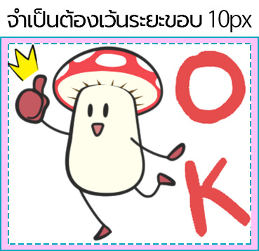 ตัวอย่างการเว้นระยะขอบ 10px สติ๊กเกอร์น้องเห็ดทำท่าโอเค