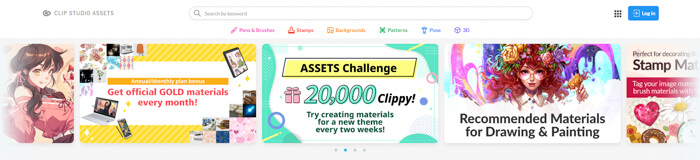 รูปหน้าโฮมเพจ Clip Studio Assets