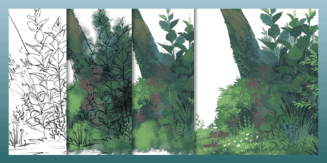 Como desenhar diversas folhagens com profundidade de campo