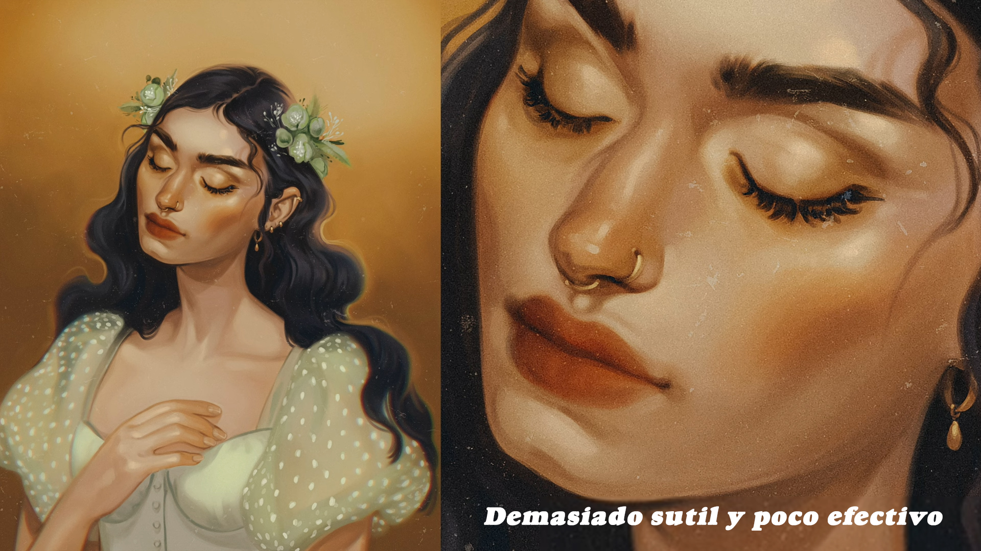 Retrato de rostro femenino con rasgos más exagerados