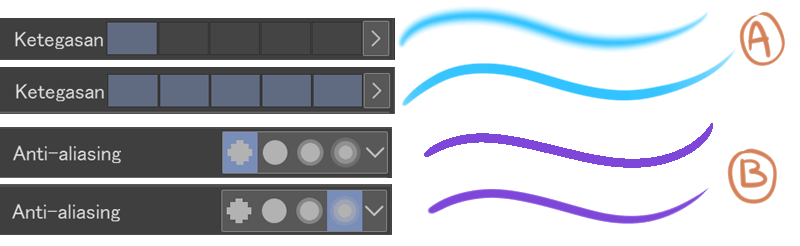Atur ketegasan dan anti-aliasing untuk mencapai efek yang diinginkan dalam karya seni garis Anda.