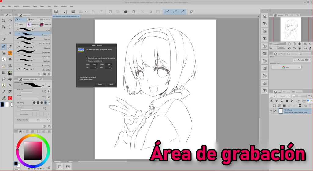 área de grabación