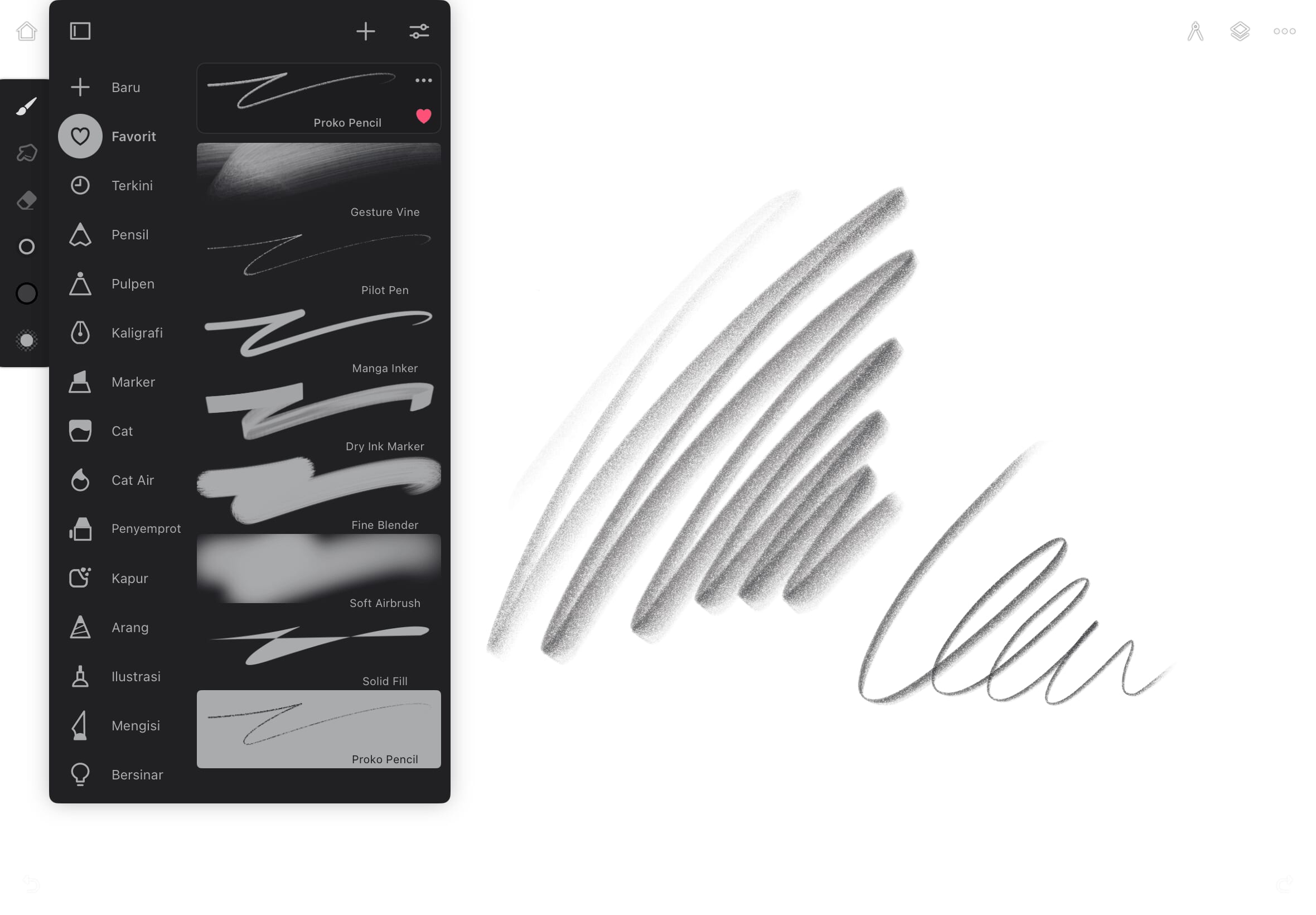 Fokus menggambar dengan UI minimalis menggunakan Infinite Painter di iPad.