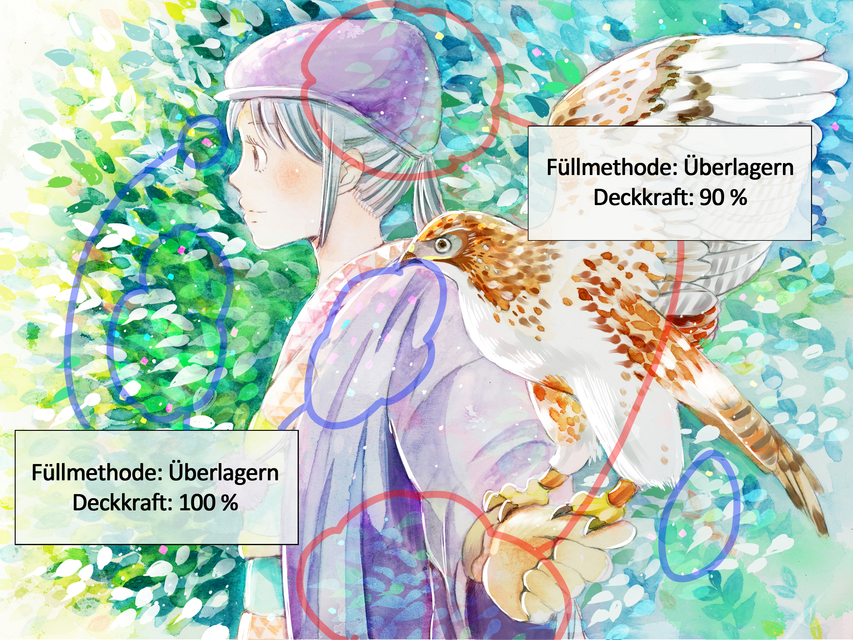 Mit der Füllmethode Überlagern wird dem Aquarell Licht hinzugefügt.