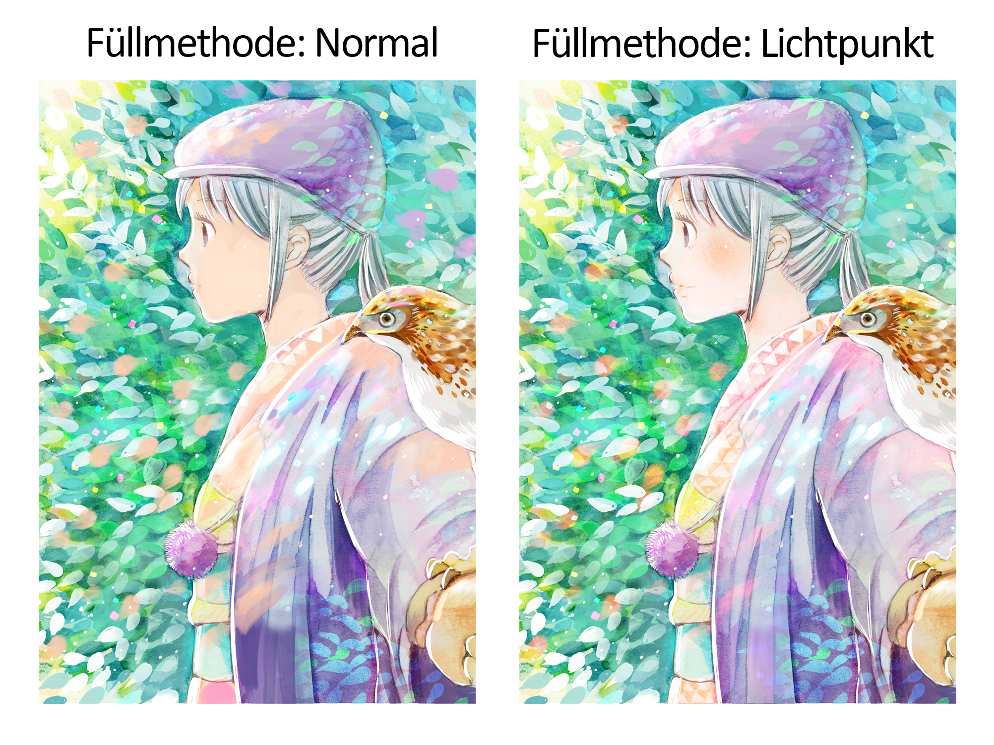 Ein weiterer Vergleich zweier Füllmethoden für ein digitales Aquarell.