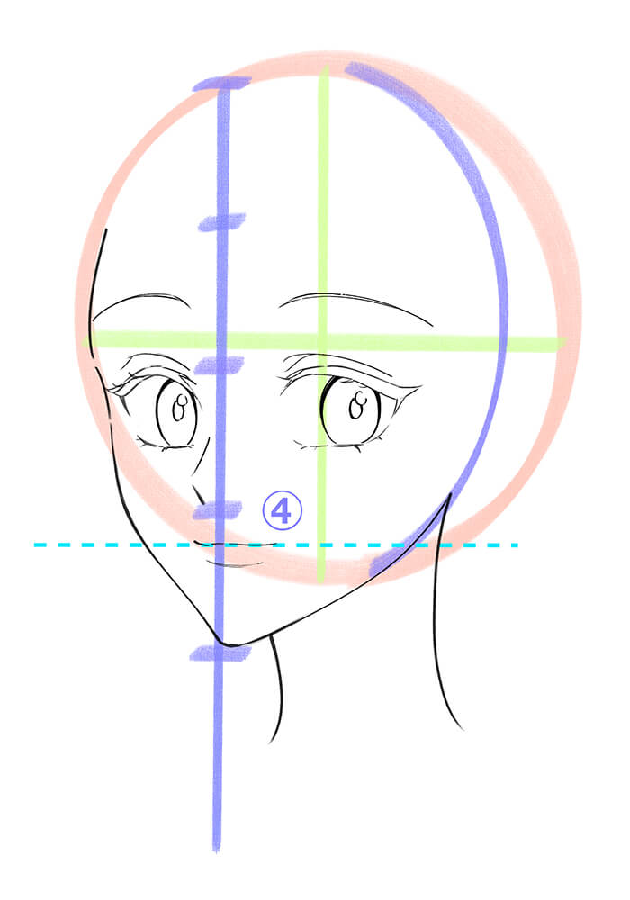 女性の斜め顔の口を描いた画像