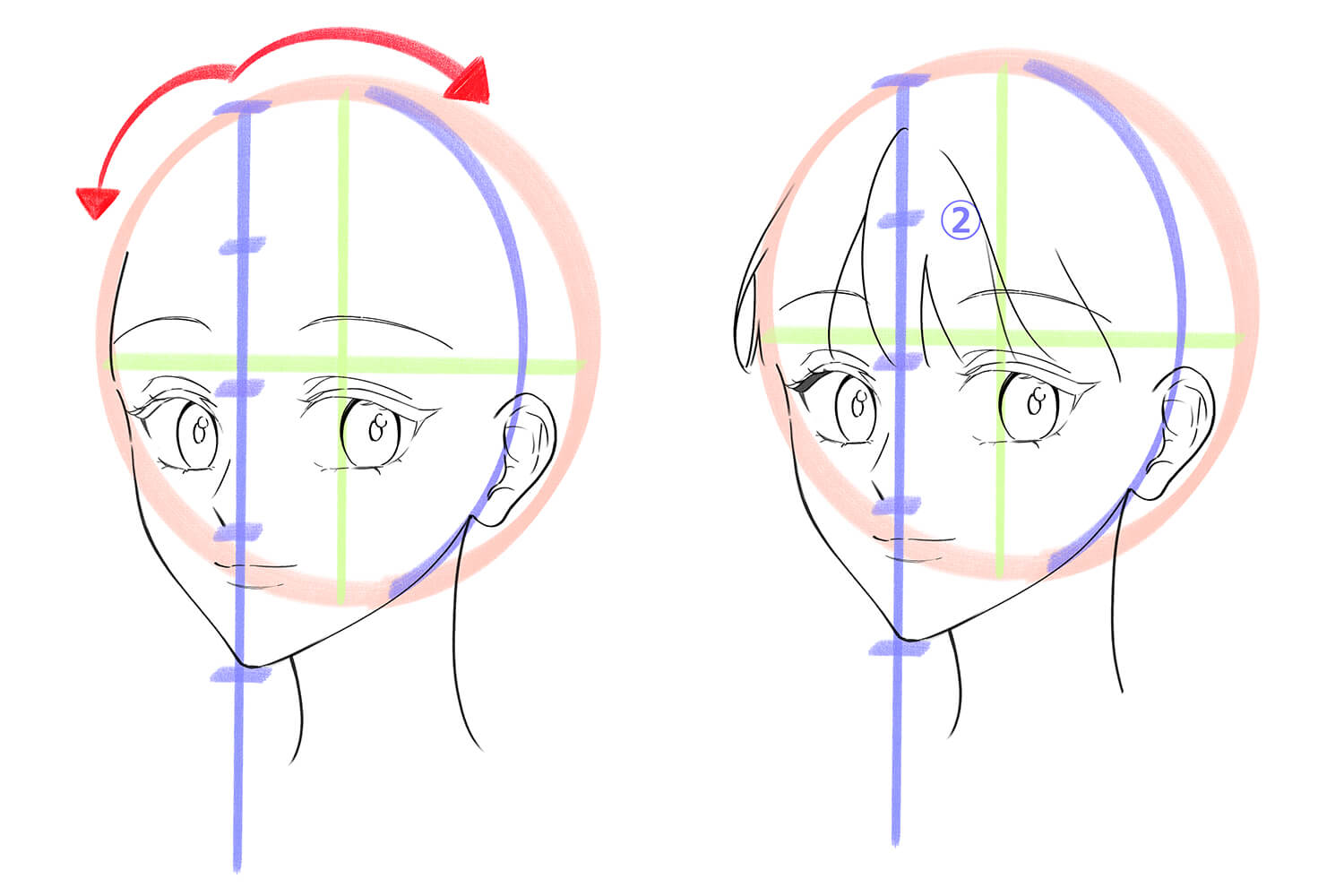 女性の斜め顔の前髪を描いた画像