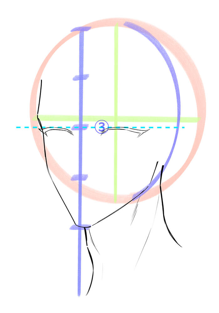 男性の斜め顔のまつ毛を描いた画像