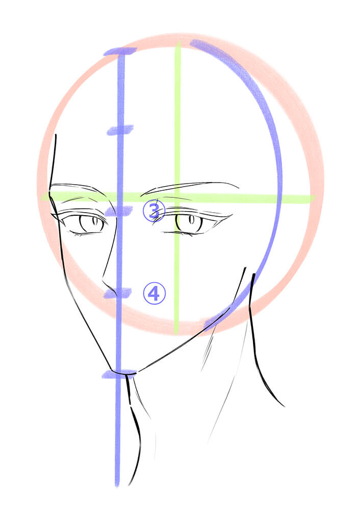 男性の斜め顔の鼻を描いた画像