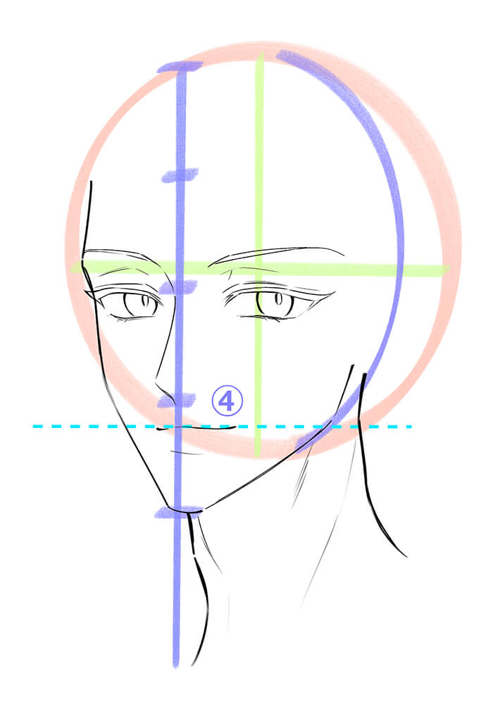 男性の斜め顔の口を描いた画像