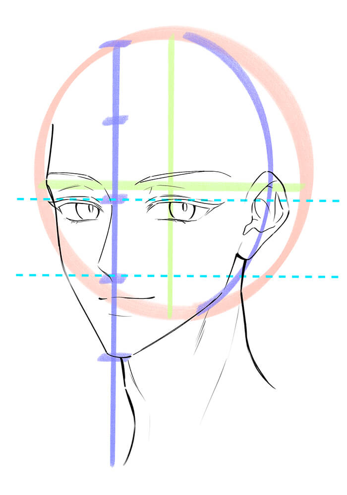 男性の斜め顔の耳を描いた画像