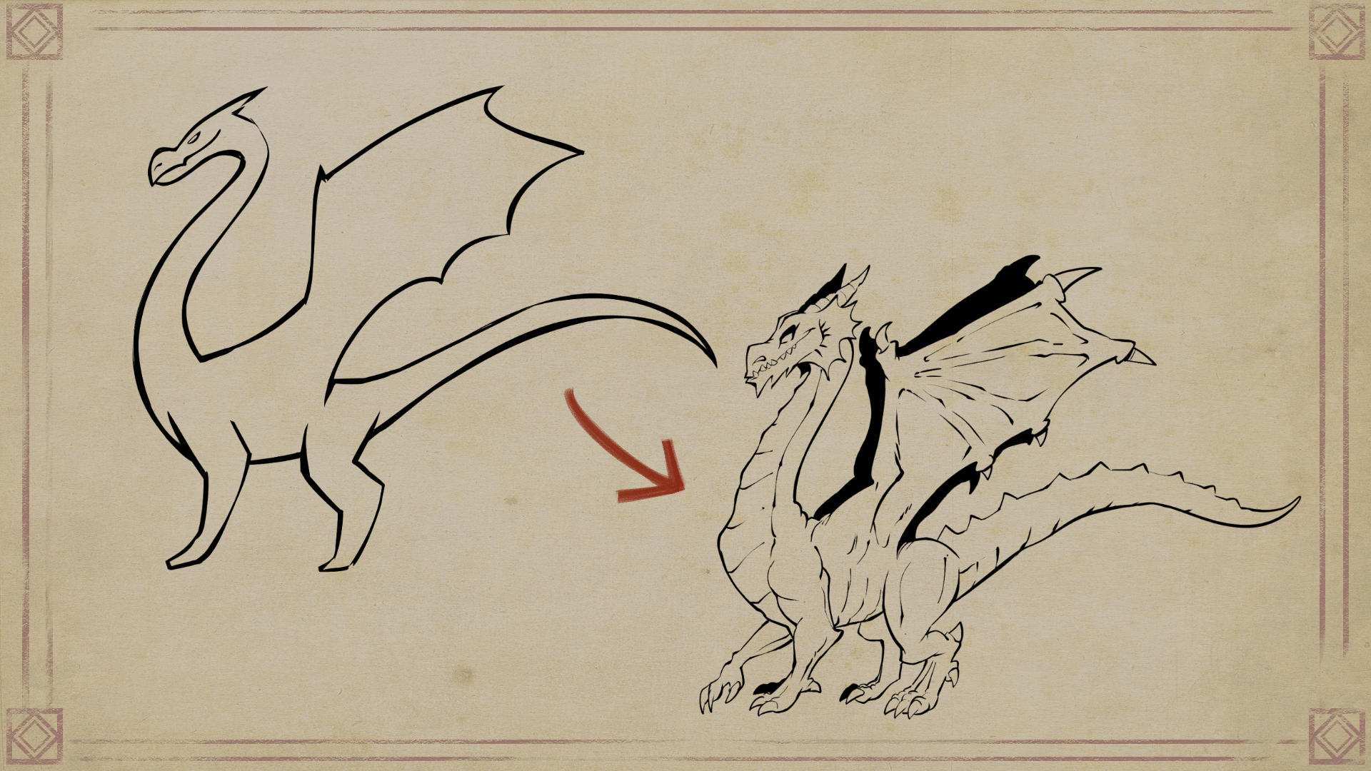 How to draw a dragon simple sketch to nice drawing