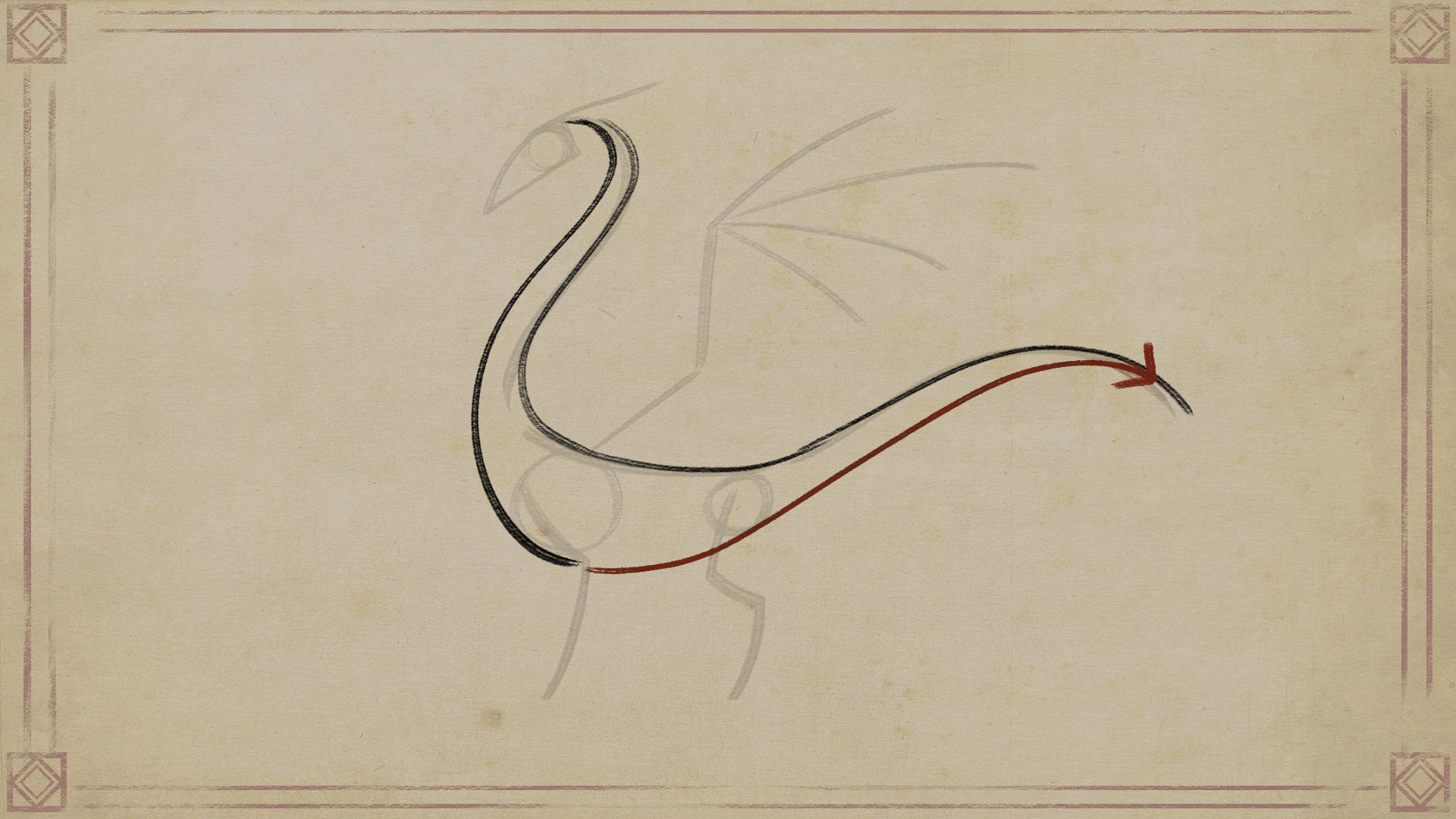 continue lower line to the tip of the tail